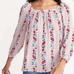 Old Navy Relaxed Baby Pink Floral-Print Boho Square Neck Blouse - Sz L Spring